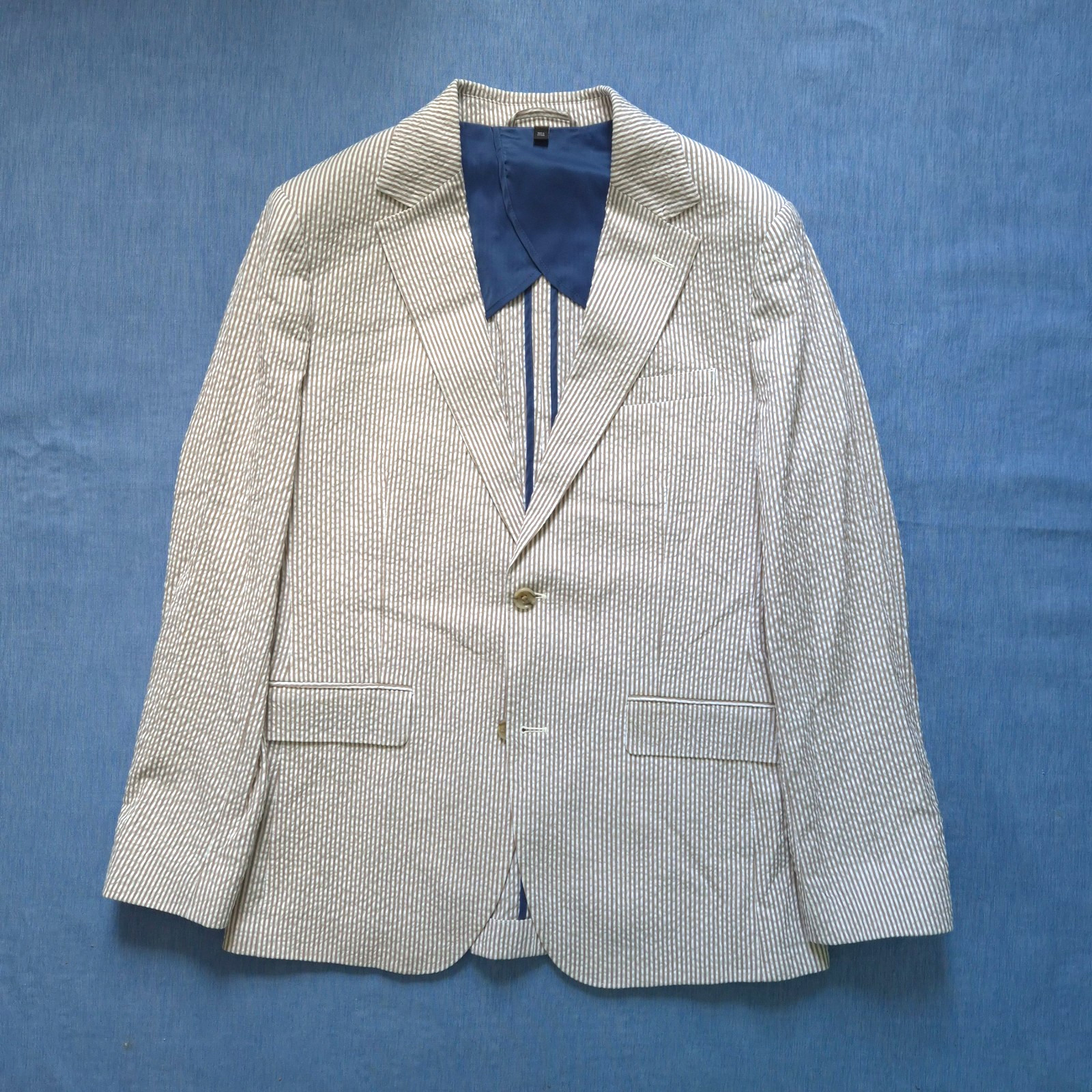 Bonobos Khaki Seersucker Suit 40R 33W Slim Cotton Stretch