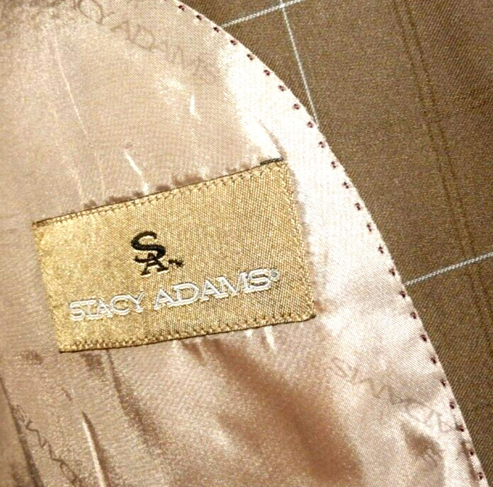 Stacy Adams Super 100’s Luxury Rayon Blend Suit-44L, dark tan windowpane